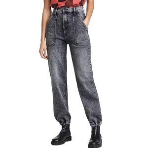 MOTHER Wrapper Patch Springy Ankle Jeans in Train Stops Jogger Style Denim Pants